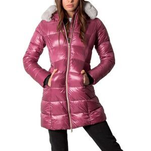 No Zone Hooded Puffer Jacket Long Quilted Puffer Coat Women Purple Jackets &